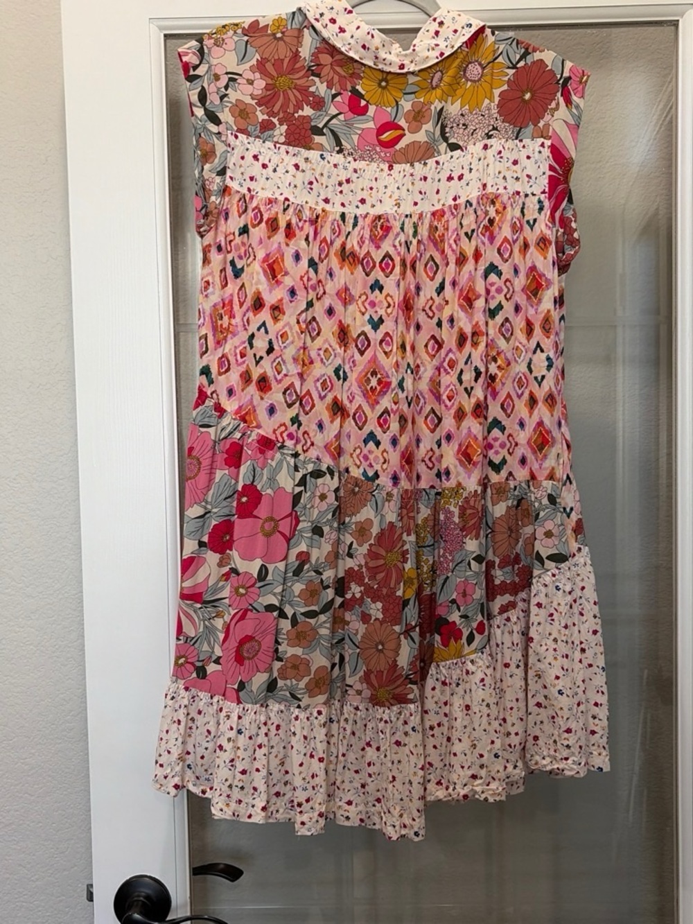Floral Patchwork Pink Multi Smocked Women's Skirt